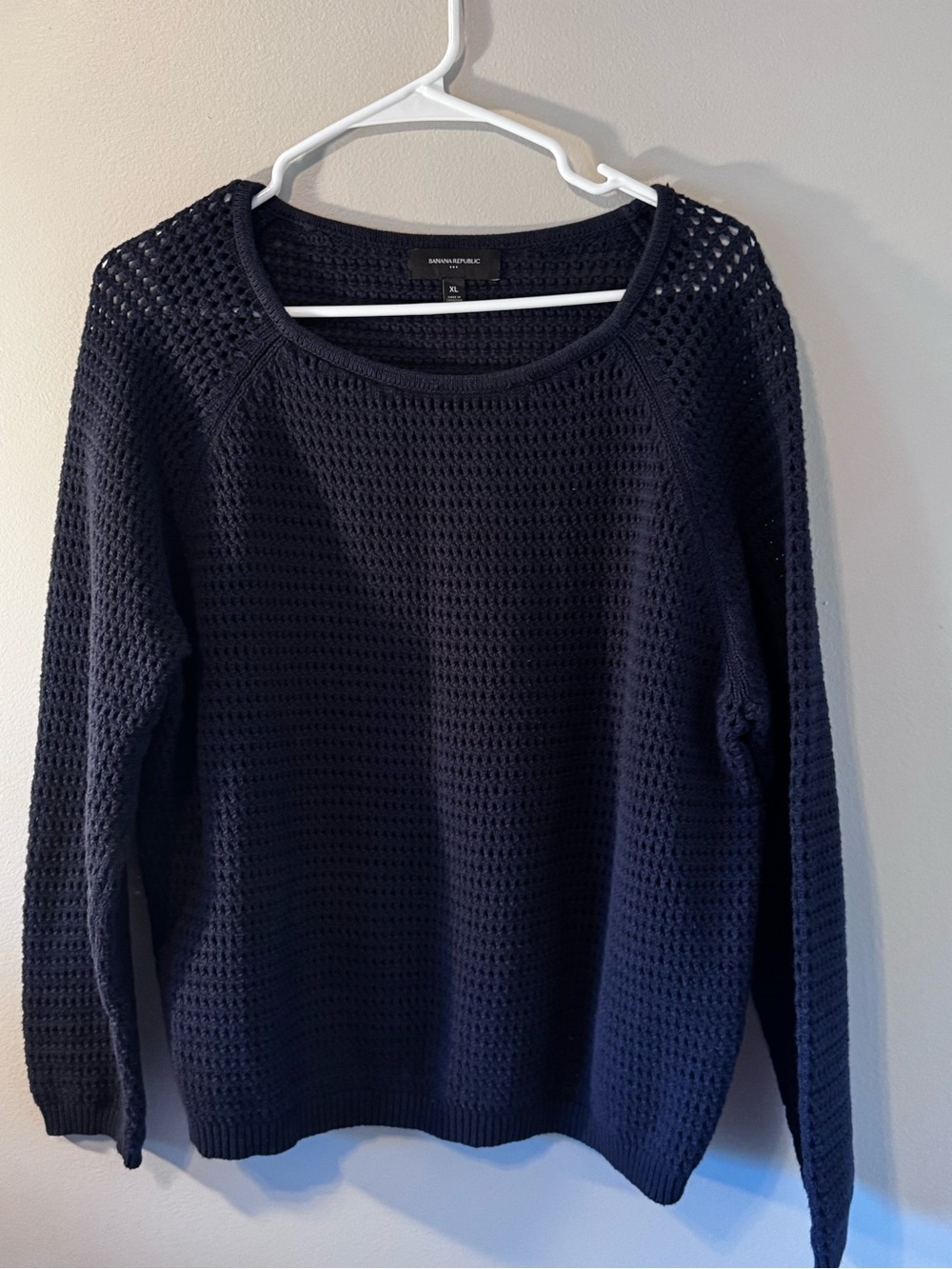 Banana Republic Dark Navy Open-Weave Crew Neck Sweater